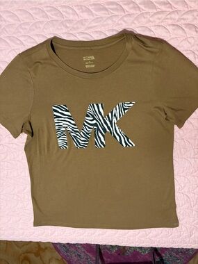 Michael Kors Brown Tee with Black & White Zebra Logo
